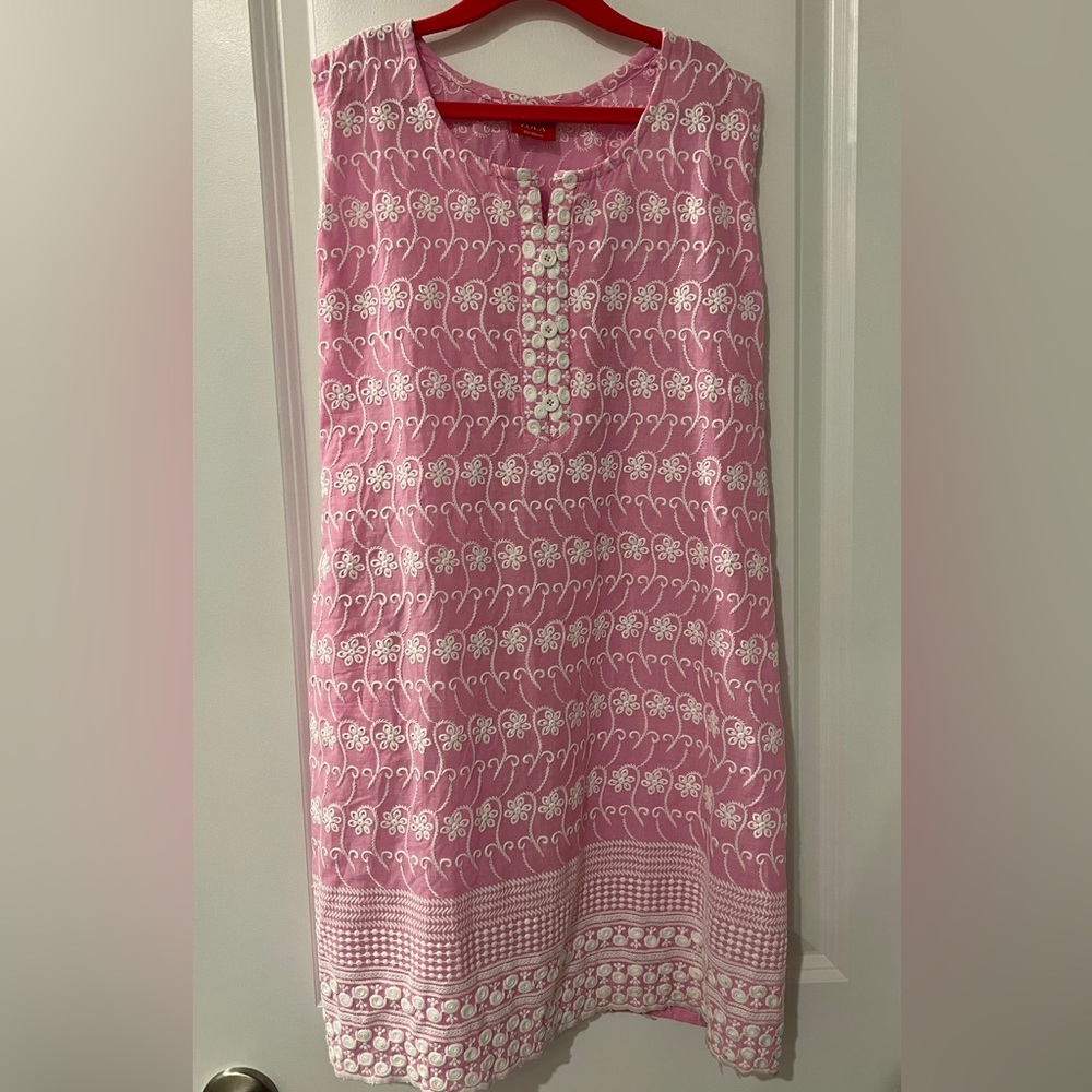 Zola Pink Sleeveless Embroidered Dress Kurta made in India 100% cotton